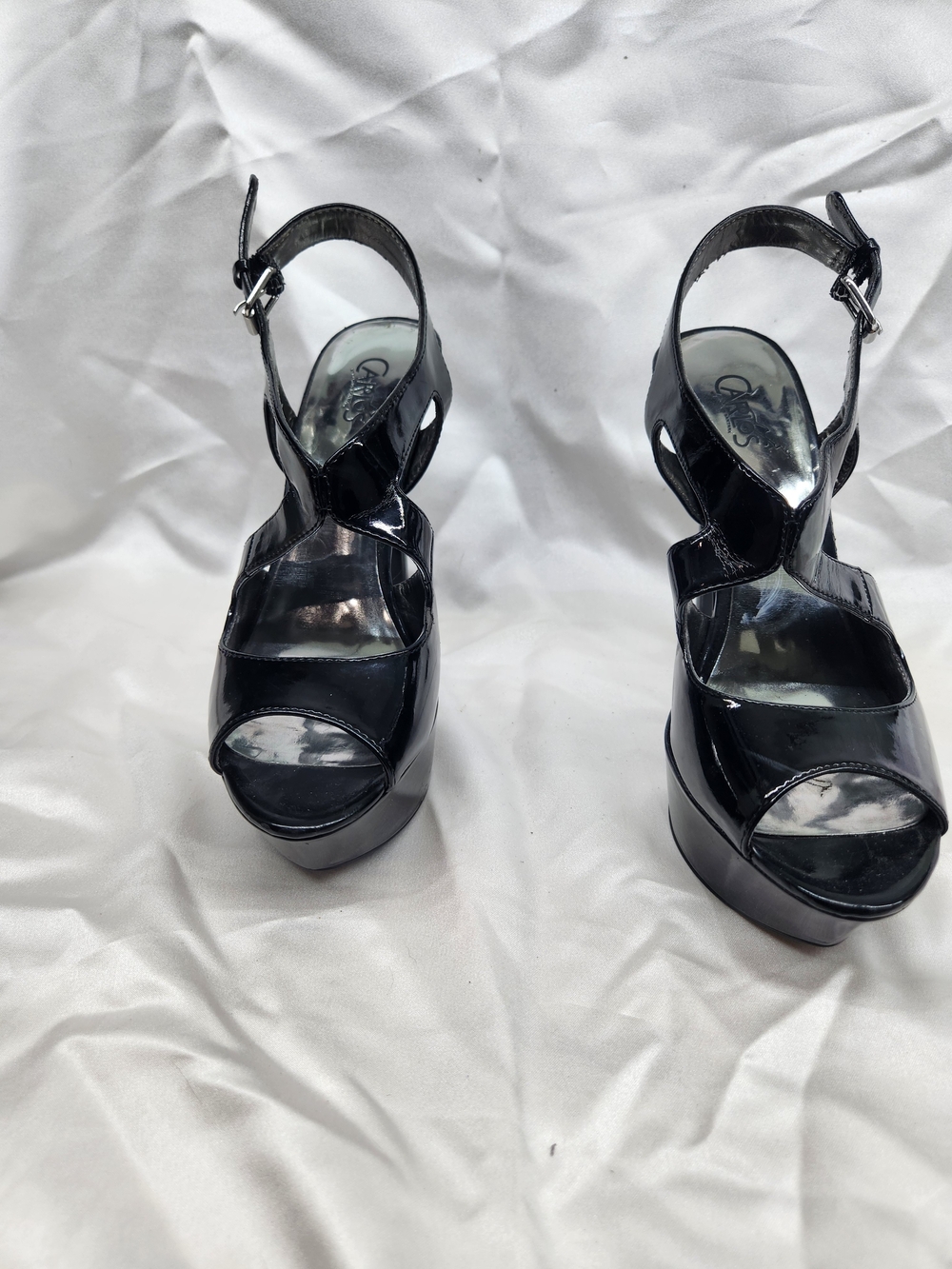 Carlos by Carlos Santana Black Patent Platform Peep-Toe Sandals